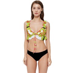 A Green And Red Flower With Black Dots Low Cut Ruffle Edge Bikini Top by catchydesignhill