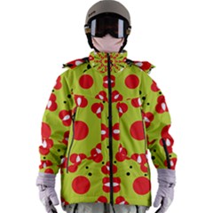 A Green And Red Flower With Black Dots Women s Zip Ski And Snowboard Waterproof Breathable Jacket by catchydesignhill