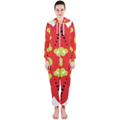 A Red And Yellow Flower With Black Dots Hooded Jumpsuit (ladies) by catchydesignhill