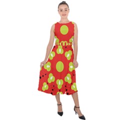 A Red And Yellow Flower With Black Dots Midi Tie-back Chiffon Dress by catchydesignhill