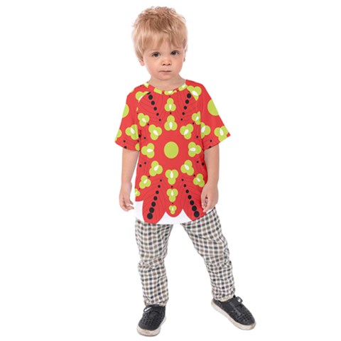 A Red And Yellow Flower With Black Dots Kids  Raglan T-shirt by catchydesignhill