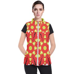 A Red And Yellow Flower With Black Dots Women s Puffer Vest