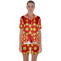 A Red And Yellow Flower With Black Dots Satin Short Sleeve Pajamas Set by catchydesignhill