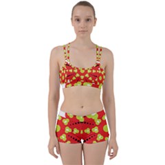 A Red And Yellow Flower With Black Dots Perfect Fit Gym Set by catchydesignhill