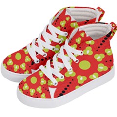 A Red And Yellow Flower With Black Dots Kids  Hi-top Skate Sneakers by catchydesignhill