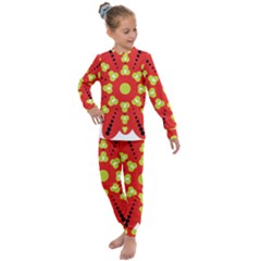 A Red And Yellow Flower With Black Dots Kids  Long Sleeve Set 