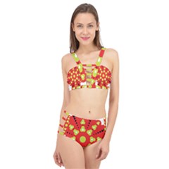 A Red And Yellow Flower With Black Dots Cage Up Bikini Set