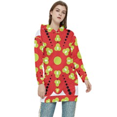 A Red And Yellow Flower With Black Dots Women s Long Oversized Pullover Hoodie