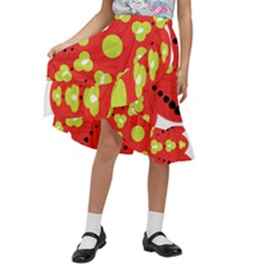 A Red And Yellow Flower With Black Dots Kids  Ruffle Flared Wrap Midi Skirt by catchydesignhill