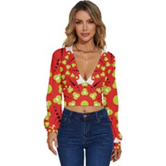 A Red And Yellow Flower With Black Dots Long Sleeve Deep-v Velour Top by catchydesignhill