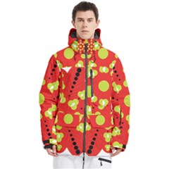 A Red And Yellow Flower With Black Dots Men s Multi Pockets Zip Ski And Snowboard Waterproof Breathable Jacket by catchydesignhill