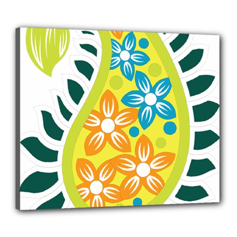 A Yellow And Green Paisley With Leaves And Flowers Canvas 24  X 20  (stretched) by catchydesignhill