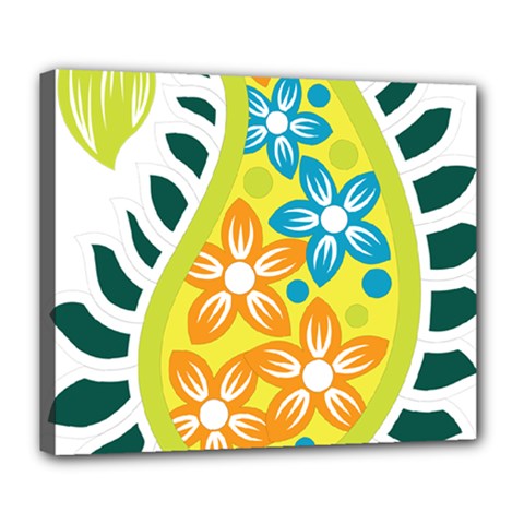 A Yellow And Green Paisley With Leaves And Flowers Deluxe Canvas 24  X 20  (stretched)