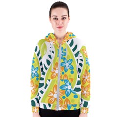 A Yellow And Green Paisley With Leaves And Flowers Women s Zipper Hoodie