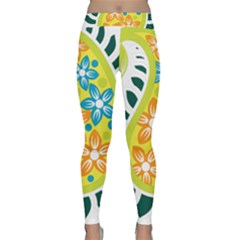 A Yellow And Green Paisley With Leaves And Flowers Classic Yoga Leggings by catchydesignhill