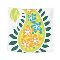 A Yellow And Green Paisley With Leaves And Flowers Square Tapestry (small)