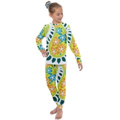 A Yellow And Green Paisley With Leaves And Flowers Kids  Long Sleeve Set 