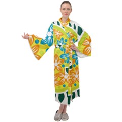 A Yellow And Green Paisley With Leaves And Flowers Maxi Velvet Kimono by catchydesignhill