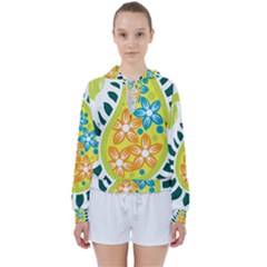 A Yellow And Green Paisley With Leaves And Flowers Women s Tie Up Sweat