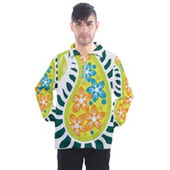 A Yellow And Green Paisley With Leaves And Flowers Men s Half Zip Pullover