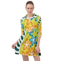 A Yellow And Green Paisley With Leaves And Flowers Mini Skater Shirt Dress