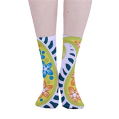 A Yellow And Green Paisley With Leaves And Flowers Smooth Crew Length Tube Socks by catchydesignhill