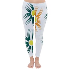 Three Flowers With Green And Orange Petals Classic Winter Leggings