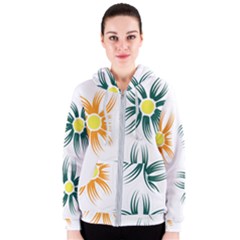 Three Flowers With Green And Orange Petals Women s Zipper Hoodie