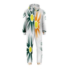 Three Flowers With Green And Orange Petals Hooded Jumpsuit (kids)