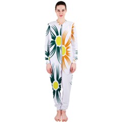 Three Flowers With Green And Orange Petals Onepiece Jumpsuit (ladies)