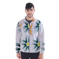 Three Flowers With Green And Orange Petals Men s Windbreaker