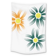 Three Flowers With Green And Orange Petals Large Tapestry