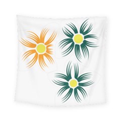 Three Flowers With Green And Orange Petals Square Tapestry (small)