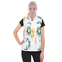 Three Flowers With Green And Orange Petals Women s Button Up Vest