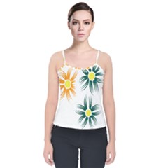 Three Flowers With Green And Orange Petals Velvet Spaghetti Strap Top