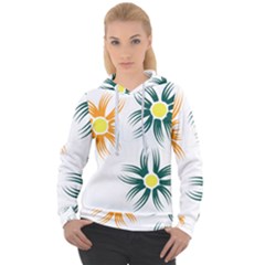 Three Flowers With Green And Orange Petals Women s Overhead Hoodie