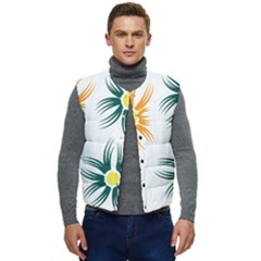 Three Flowers With Green And Orange Petals Men s Button Up Puffer Vest	