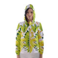 Two Yellow And Green Flowers On A White Background Women s Hooded Windbreaker