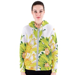 Two Yellow And Green Flowers On A White Background Women s Zipper Hoodie