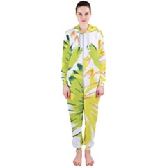 Two Yellow And Green Flowers On A White Background Hooded Jumpsuit (ladies)