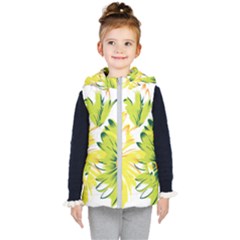 Two Yellow And Green Flowers On A White Background Kids  Hooded Puffer Vest