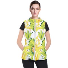 Two Yellow And Green Flowers On A White Background Women s Puffer Vest