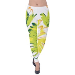 Two Yellow And Green Flowers On A White Background Velvet Leggings