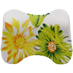 Two Yellow And Green Flowers On A White Background Head Support Cushion by catchydesignhill