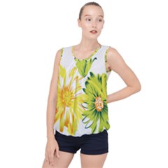 Two Yellow And Green Flowers On A White Background Bubble Hem Chiffon Tank Top by catchydesignhill