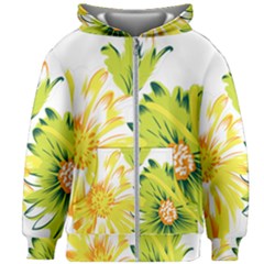 Two Yellow And Green Flowers On A White Background Kids  Zipper Hoodie Without Drawstring