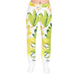 Two Yellow And Green Flowers On A White Background Women Velvet Drawstring Pants