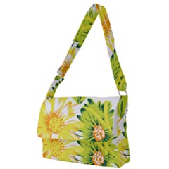 Two Yellow And Green Flowers On A White Background Full Print Messenger Bag (l) by catchydesignhill