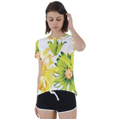 Two Yellow And Green Flowers On A White Background Short Sleeve Open Back T-shirt by catchydesignhill