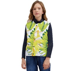 Two Yellow And Green Flowers On A White Background Kid s Button Up Puffer Vest	